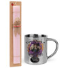Easter Set, metallic thermal cup (300ml) & aromatic flat Easter candle (30cm) (PINK)