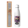 Easter Set, metallic stainless thermos bottle (500ml) & scented flat Easter candle (30cm) (GRAY)