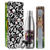 Easter Set, metallic stainless thermos flask (500ml) & scented flat Easter candle (30cm) (GRAY)
