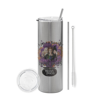 Hocus Pocus, Eco friendly stainless steel Silver tumbler 600ml, with metal straw & cleaning brush