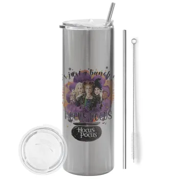 Hocus Pocus, Tumbler ποτήρι θερμό Ασημένιο από ανοξείδωτο ατσάλι 600ml, με μεταλλικό καλαμάκι & βούρτσα καθαρισμού