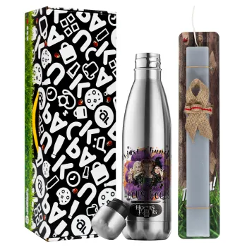 Hocus Pocus, Easter Set, metallic stainless thermos flask (500ml) & scented flat Easter candle (30cm) (GRAY)