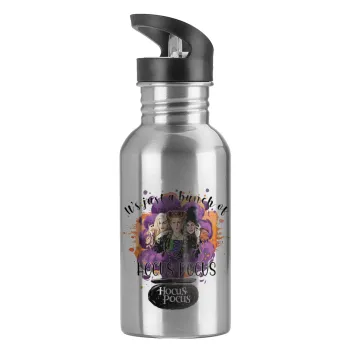 Hocus Pocus, Water bottle Silver with straw, stainless steel 600ml