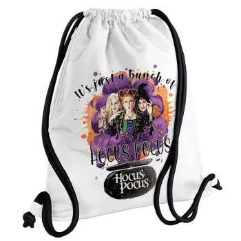 Hocus Pocus, Τσάντα πλάτης πουγκί GYMBAG λευκή, με τσέπη (40x48cm) & χονδρά κορδόνια