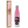 Easter Set, Metallic pink/white (Stainless steel) thermos, double-walled, 500ml & aromatic flat Easter candle (30cm) (PINK)