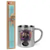 Easter Set, metallic thermal cup (300ml) & aromatic flat Easter candle (30cm) (TURQUOISE)