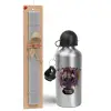 Easter Set, metallic silver aluminum water bottle (500ml) & aromatic flat Easter candle (30cm) (GRAY)
