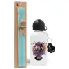 Easter Set, metallic aluminum water bottle (500ml) & scented flat candle (30cm) (TURQUOISE)