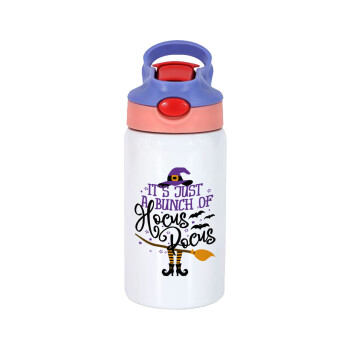 It's just a bunch of hocus pocus - halloween, Children's hot water bottle, stainless steel, with safety straw, pink/purple (350ml)