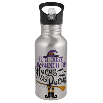 It's just a bunch of hocus pocus - halloween, Water bottle Silver with straw, stainless steel 500ml