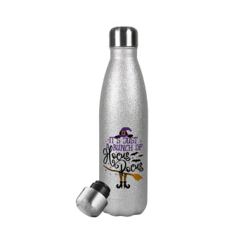 It's just a bunch of hocus pocus - halloween, Metallic Glitter Silver Thermos Flask (Stainless steel), double-walled, 500ml