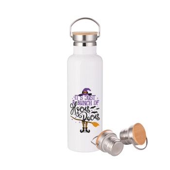 It's just a bunch of hocus pocus - halloween, Stainless steel White with wooden lid (bamboo), double wall, 750ml