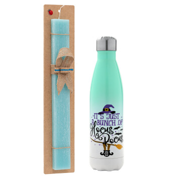 It's just a bunch of hocus pocus - halloween, Easter Set, Metallic green/white thermos (Stainless steel), double-walled, 500ml & scented flat Easter candle (30cm) (TURQUOISE)