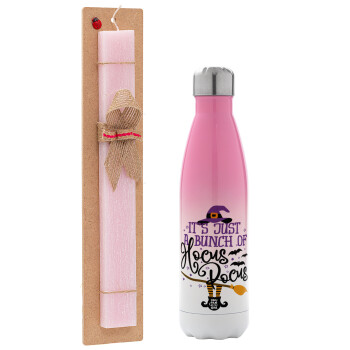 It's just a bunch of hocus pocus - halloween, Easter Set, Metallic pink/white (Stainless steel) thermos, double-walled, 500ml & aromatic flat Easter candle (30cm) (PINK)