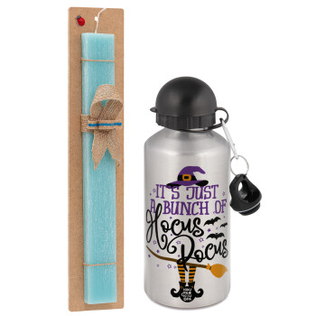 It's just a bunch of hocus pocus - halloween, Easter Set, metallic silver aluminum water bottle (500ml) & scented flat Easter candle (30cm) (TURQUOISE)
