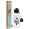 Easter Set, metallic aluminum water bottle (500ml) & scented flat candle (30cm) (TURQUOISE)