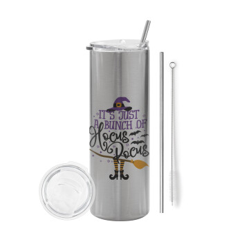 It's just a bunch of hocus pocus - halloween, Eco friendly stainless steel Silver tumbler 600ml, with metal straw & cleaning brush
