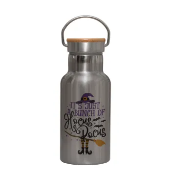 It's just a bunch of hocus pocus - halloween, Μεταλλικό παγούρι θερμός (Stainless steel) Ασημένιο με ξύλινο καπακι (bamboo), διπλού τοιχώματος, 350ml