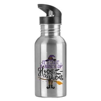 It's just a bunch of hocus pocus - halloween, Water bottle Silver with straw, stainless steel 600ml