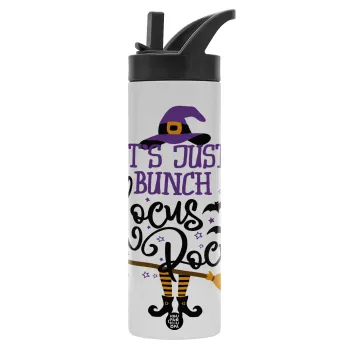 It's just a bunch of hocus pocus - halloween, Μεταλλικό παγούρι θερμός με καλαμάκι & χειρολαβή, ανοξείδωτο ατσάλι (Stainless steel 304), διπλού τοιχώματος, 600ml
