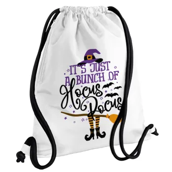 It's just a bunch of hocus pocus - halloween, Backpack pouch GYMBAG white, with pocket (40x48cm) & thick cords