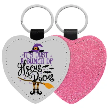 It's just a bunch of hocus pocus - halloween, Μπρελόκ PU δερμάτινο glitter καρδιά ΡΟΖ