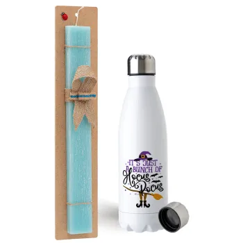 It's just a bunch of hocus pocus - halloween, Easter Set, metallic stainless steel water bottle (750ml) & aromatic flat Easter candle (30cm) (TURQUOISE)