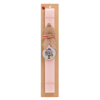 It's just a bunch of hocus pocus - halloween, Easter Set, wooden keychain & scented flat Easter candle (30cm) (PINK)