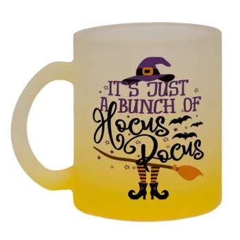 It's just a bunch of hocus pocus - halloween, Κούπα γυάλινη δίχρωμη με βάση το κίτρινο ματ, 330ml