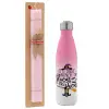 Easter Set, Metallic pink/white (Stainless steel) thermos, double-walled, 500ml & aromatic flat Easter candle (30cm) (PINK)