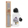 Easter Set, metallic aluminum water bottle (500ml) & aromatic flat Easter candle (30cm) (GRAY)