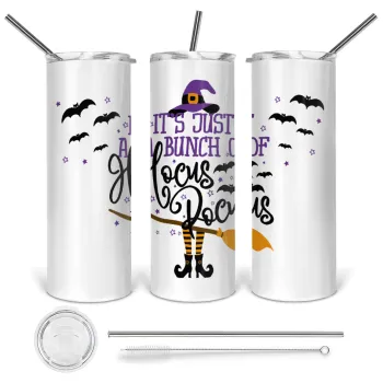 It's just a bunch of hocus pocus - halloween, Tumbler ποτήρι θερμό από ανοξείδωτο ατσάλι 600ml, με μεταλλικό καλαμάκι & βούρτσα καθαρισμού