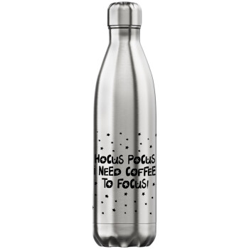 Hocus pocus i need coffee to focus - halloween, Μεταλλικό παγούρι θερμός Inox (Stainless steel), διπλού τοιχώματος, 750ml