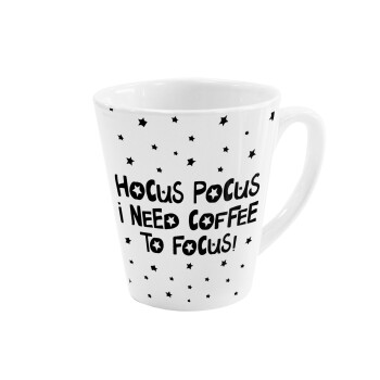 Hocus pocus i need coffee to focus - halloween, Κούπα κωνική Latte Λευκή, κεραμική, 300ml