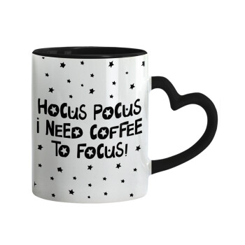 Hocus pocus i need coffee to focus - halloween, Mug heart black handle, ceramic, 330ml