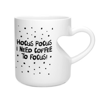 Hocus pocus i need coffee to focus - halloween, Κούπα καρδιά λευκή, κεραμική, 330ml