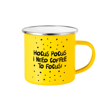 Hocus pocus i need coffee to focus - halloween, Κούπα Μεταλλική εμαγιέ Κίτρινη 360ml