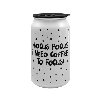 Hocus pocus i need coffee to focus - halloween, Κούπα ταξιδιού μεταλλική με καπάκι (tin-can) 500ml