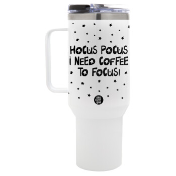 Hocus pocus i need coffee to focus - halloween, Mega Tumbler με καπάκι, διπλού τοιχώματος (θερμό) 1,2L