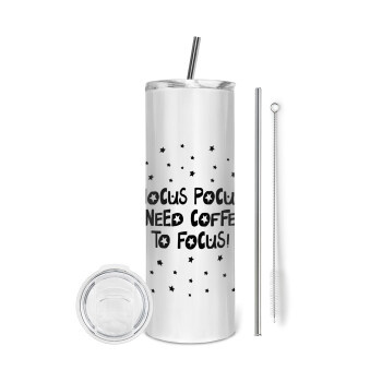 Hocus pocus i need coffee to focus - halloween, Eco friendly stainless steel tumbler 600ml, with metal straw & cleaning brush