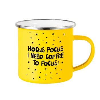Hocus pocus i need coffee to focus - halloween, Κούπα Μεταλλική εμαγιέ Κίτρινη 360ml