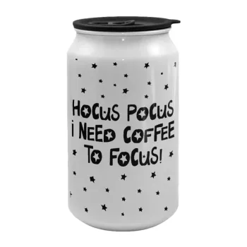 Hocus pocus i need coffee to focus - halloween, Κούπα ταξιδιού μεταλλική με καπάκι (tin-can) 500ml