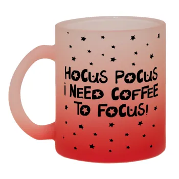 Hocus pocus i need coffee to focus - halloween, Κούπα γυάλινη δίχρωμη με βάση το κόκκινο ματ, 330ml