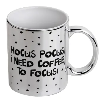 Hocus pocus i need coffee to focus - halloween, Κούπα κεραμική, ασημένια καθρέπτης, 330ml