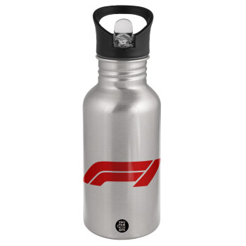 Formula 1, Water bottle Silver with straw, stainless steel 500ml