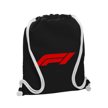 Formula 1, Τσάντα πλάτης πουγκί GYMBAG Μαύρη, με τσέπη (40x48cm) & χονδρά λευκά κορδόνια