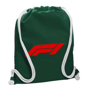 Formula 1, Τσάντα πλάτης πουγκί GYMBAG BOTTLE GREEN, με τσέπη (40x48cm) & χονδρά λευκά κορδόνια