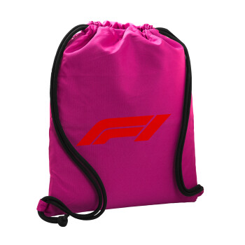 Formula 1, Τσάντα πλάτης πουγκί GYMBAG Φούξια, με τσέπη (40x48cm) & χονδρά κορδόνια