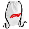 Formula 1, Τσάντα πλάτης πουγκί GYMBAG λευκή, με τσέπη (40x48cm) & χονδρά κορδόνια