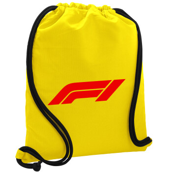 Formula 1, Τσάντα πλάτης πουγκί GYMBAG Κίτρινη, με τσέπη (40x48cm) & χονδρά κορδόνια